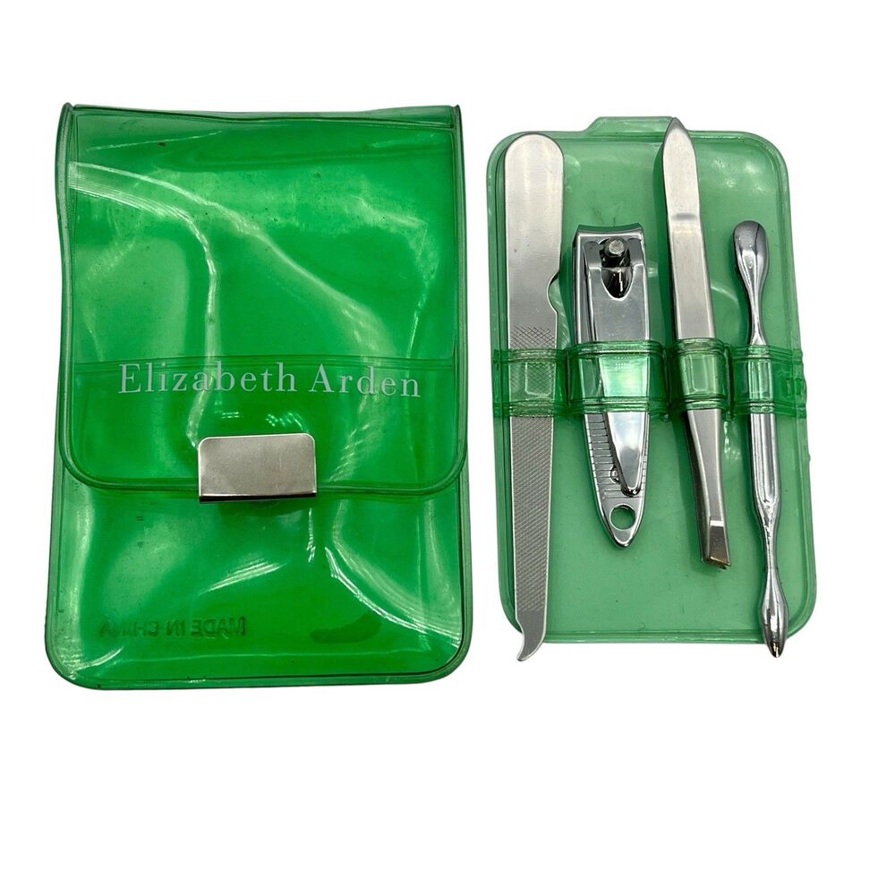 Vintage‎ ELIZABETH ARDEN 4 Pieces Mini Manicure Nail Beauty Tavel Green Vinyl